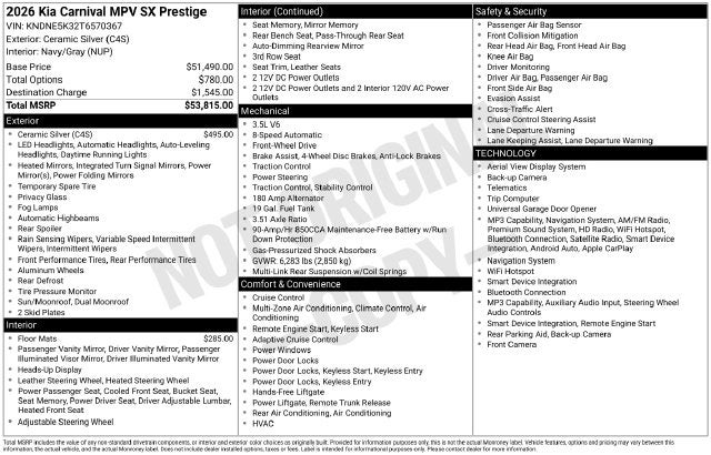 2026 Kia Carnival SX Prestige